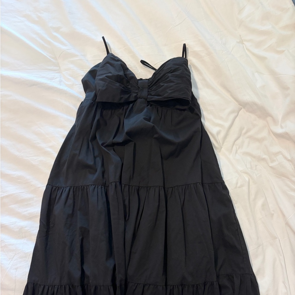 Reset Black Tiered Bow-Front Spaghetti Strap Dress